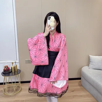 Cor-de-rosa Vintage Estilo Japonês Sweet Lolita Sakura Quimono Roupão de banho Haori Pijama Sexy Menina Casual Quarto Privado quimono Cosplay