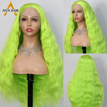 Cor verde Sintético de Alta Temperatura da Fibra de Profundidade Encaracolado 13x4 Lace Front Wig Drag Queen Cosplay Perucas Para as Mulheres negras