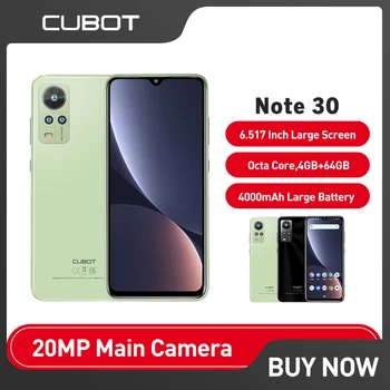 Cubot Nota 30 Dual SIM 20MP Android 12 de Telefone Celular 4GB+64GB(256GB Estendido) Smartphone 6.517-Polegadas Tela 4000mAh