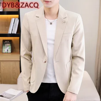 DYB&ZACQ Homens Casaco de Primavera Nova Moda Casual Terno Gola Versão coreana da Tendência da Juventude Fino Terno de Pequeno