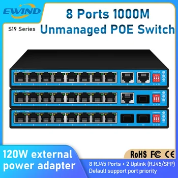EWIND 8 Portas Gigabit Switch POE com 2 Portas de Uplink 10/100/1000 mbps Switch Ethernet para a Câmera do IP/Wireless AP AI Smart Switch