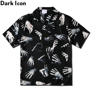 Escuro Ícone Impresso Vintage Rua Shirts para os Homens 2020 Verão Havaiano Camisas Masculinas Topo