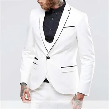 Homens Brancos De Terno Com Blazer Slim Fit Formal Smoking De Casamento De Baile Mais Recente Do Casaco, Calça De Projetos Blazer Feito-Roupas De Homens