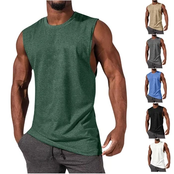 Homens Musculação Sem Mangas Tops Rápido A Seco Ginásio Colete Casual, Esporte De T-Shirts De Gola Redonda Sólido Respirável Coletes