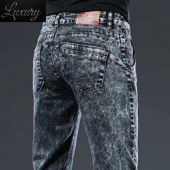 Homens Novos Jeans Skinny Fashion Estilo Coreano Lavado Flocos De Neve Streetwear Slim Reta Personalidade Vintage Masculina Calça De Algodão