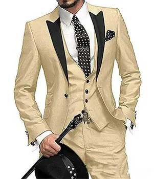 JELTONEWIN 2021 Formal de Homens de Negócios do Terno 3 Peças Masculino Casaco Feito Noivo Casamento Terno Smoking Champanhe Blazer Veste Calça