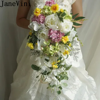 JaneVini Artificial Branco, Buquê De Noiva Cachoeira Do Laço De Noiva, As Flores De Seda, Fora Noiva Buquê De Casamento De Fleurs Blanche 2020