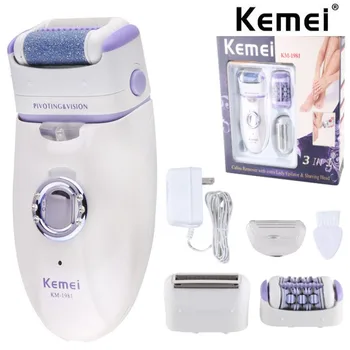 Kemei 3in1 elétrico braun máquina de barbear para mulheres de perna corpo da remoção do cabelo facial lady bikini trimmer de acção para a cara recarregável