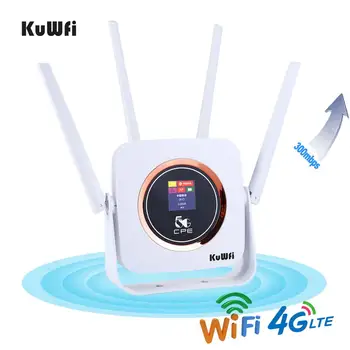 KuWFi 4G Roteador Cat6 300Mbps Desbloqueado CPE Wireless Router 4G LTE SIM Router wi-Fi Com Slot para Cartão SIM &Porta Lan RJ45