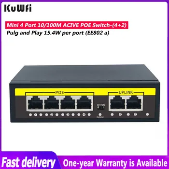 Kuwfi 48V POE Switch de Rede de 100Mbps Ethernet Switch de Rede 4 Portas Switch PoE Injector para a câmera do IP/Wireless AP/CCTV