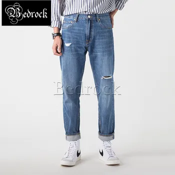 MBBCAR 11oz buraco de Tornozelo comprimento de jeans para homens 2021 clássico casual calças de brim dos homens de fino raw denim jeans azul lavado ourelas jeans 7326