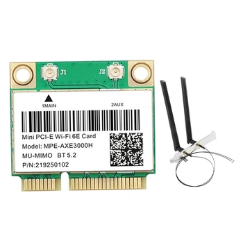 MPE-AXE3000H Wifi Cartão Com Antena wi-Fi 6E 2400Mbps Mini PCI-E Para a BT 5.2 802.11 AX 2,4 G/5G/6Ghz Wlan de Rede, Cartão de Peças de Reposição