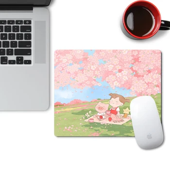 Magia Menina Kawaii Anime Pequeno Mouse Pad Impermeável ambiente de Trabalho cor-de-Rosa Bonito da flor de cerejeira Mousepad antiderrapante Secretária Tapete GamingAccessories