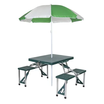 Mesas ao ar livre Dobrável Mesa de Piquenique com Guarda-chuva, Quadro de Alumínio