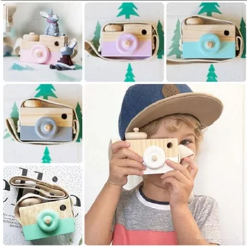 Mini Bonito Presentes De Aniversário Brinquedos Câmeras De Madeira, Câmara De Brinquedos Natural Seguro De Brinquedos Para Crianças Do Bebê De Vestuário De Moda-Acessórios De Brinquedos
