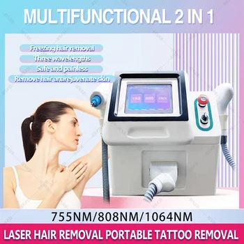 Multi-função 2 em 1 aparelho de 755nm 808nm 1064nm triplo do diodo depilação a laser e laser do nd yag da remoção da tatuagem