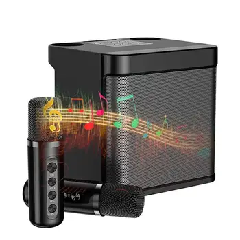 Máquina De Karaoke-Falante Sem Fio Microfone Com Alto-Falante Para Casa Cantando Equipamento Built-In Bateria Recarregável Duplo Microfone Sem Fio