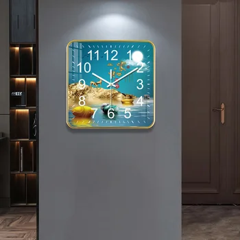 Nova praça relógio de parede moderno de moda de luz de luxo relógio de parede mudo sala de estar, quarto de quartzo relógio