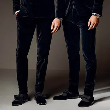 Novo Clássico Veludo Preto Homens de Terno Calças Oversize Formal Business Casual Calças masculinas Feito-Slim Fit Plus Size Homens de Calças