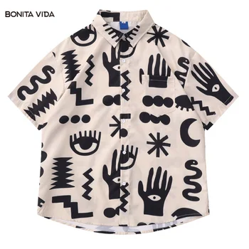 Olho De Impressão Hippie Casual Engraçado Praia Camisa Para Os Homens Verão Retrô Botão Plus Size Blusas De Manga Curta Mulheres Aloha Shirt Bege