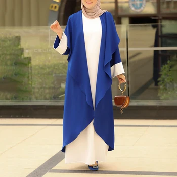 Oriente médio Islâmico Dubai Verão, Moda feminina e Elegante Retro Muçulmano Contraste de Cores Falsas Dois Pedaços Irregulares Solto Vestido