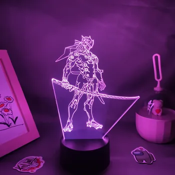 Overwatches UXO de Jogo Figura Shimada Genji 3D Lâmpadas de Néon do Diodo emissor de luz RGB Luzes da Noite de Presente de Aniversário de Amigos Mesa da Sala de Decoração Colorida