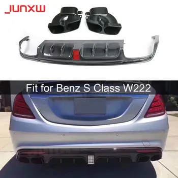 Para o Classe S W222 de Fibra de Carbono, pára-choques Traseiro Lábio Difusor e Spoiler para a Mercedes Benz S63 S65 AMG 2013-2017 com Exaustão Muffer Dica