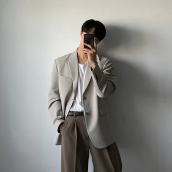 Primavera de Cor Sólida Blazer Moda masculina Social Mens Vestido de Jaqueta coreano Solto e Casual Terno Jaqueta de Mens Office Formal Blazer M-2XL