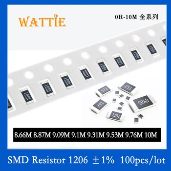Resistor SMD 1206 1% 8.66 M 8.87 M 9.09 M 9,1 M 9.31 M 9.53 M 9.76 M 10M 100PCS/monte chip resistores de 1/4W 3,2 mm*1,6 mm
