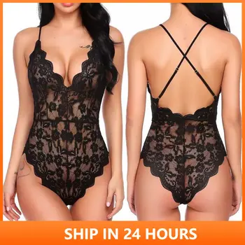 Senhoras sem encosto lace halter body transparente corpo de mulher gostosa de macacões mulheres V profundo pura bodysuits Cueca 2