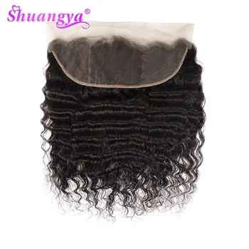 Shuangya cabelo Solto Onda Profunda 13X4 Laço frontal e 4X4 Encerramento Lace 100% do Cabelo Humano de Remy 8-20 Polegadas Laço Suíço Natural de Fio de