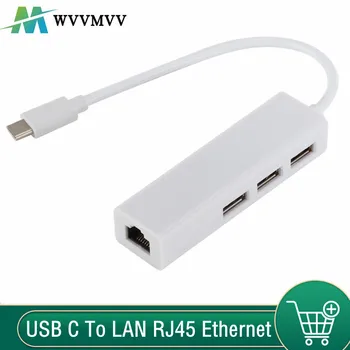 USB 3.1 TIPO de HUB C para Rede Ethernet LAN Placa de 100Mbps RJ45 USB-C Com 3 Portas USB HUB Divisor Para MacBook Pro Laptop
