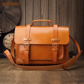 Vintage natural de alta qualidade em couro genuíno homens maleta casual de couro bolsa de negócios de luxo de trabalhar ombro messenger bag