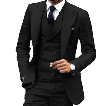Últimas 3 Pedaços Moda masculina Ternos Double Breasted Slim Fit Smoking Branco de Noiva, Ternos para Homens (Blazer+Colete+Calça) Ropa Hombre