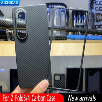ACC-carbono real de fibra de carbono case Para Samsung Galaxy Z Dobre 4 caso,fibra de Aramida Ultra-fino anti-queda Z, Dobre 3 4 Tampa do Telefone